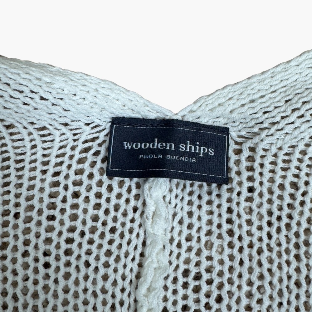 Wooden Ships White Crochet Knit Open Front Cardigan Sweater Women S M - Picture 3 of 6